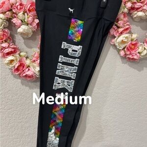 PINK Victoria's Secret Black Leggings with Rainbow Stripe Limited Edition